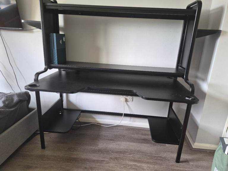 Ikea Freddie Black Gaming Desk with Shelves – Good Condition