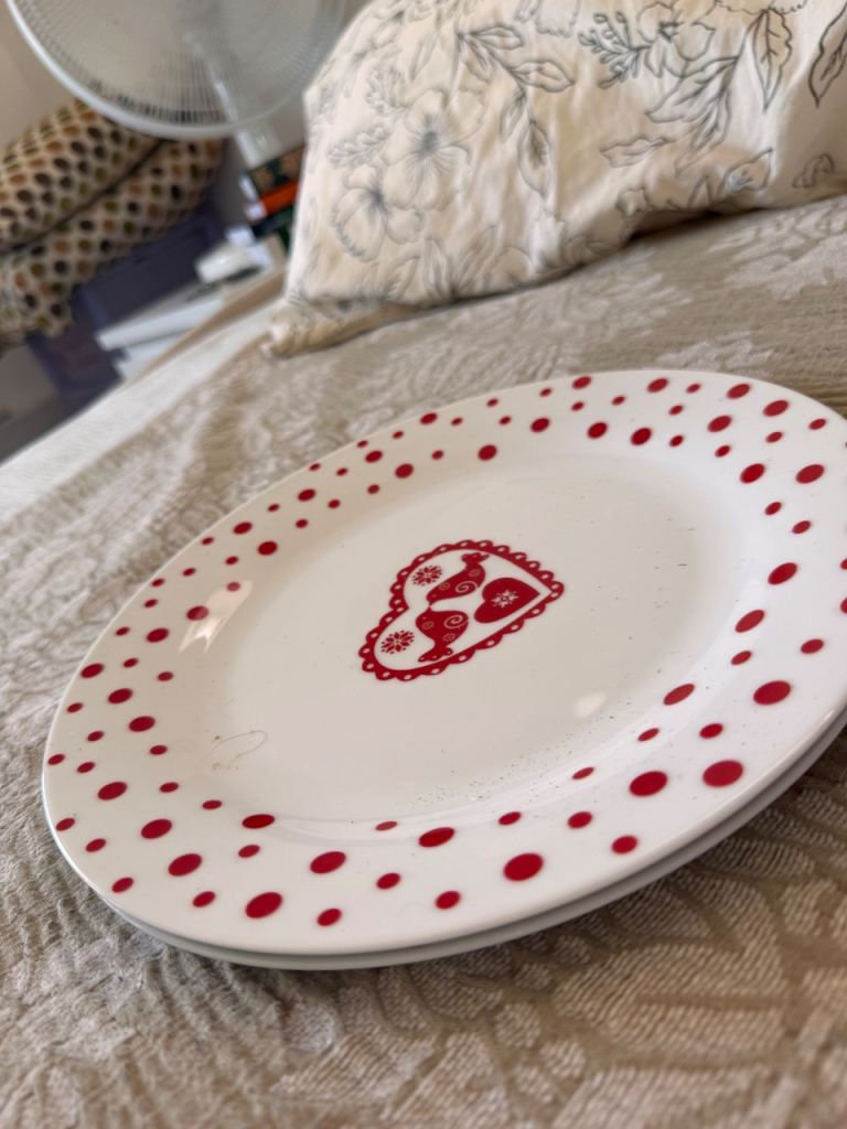 Heart Shaped Plate and Large Serving Plate – Red & White