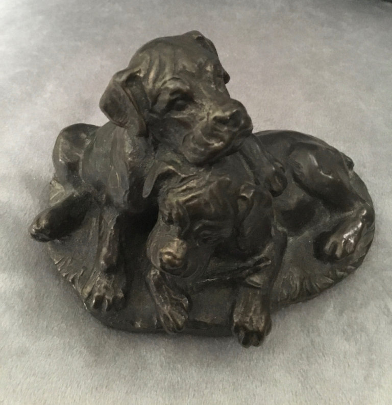 Figurine: Boxer Puppies (Brass-like with Black patina)