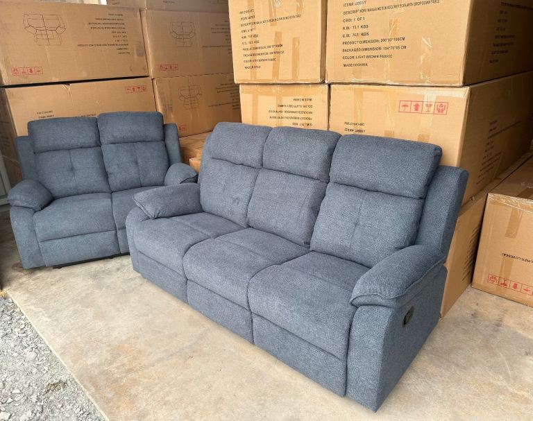 3+2 Slate grey fabric recliner sofa suite set 