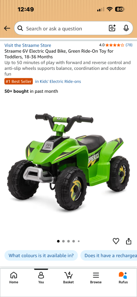 Straame 6V Electric Quad Bike – Green, New