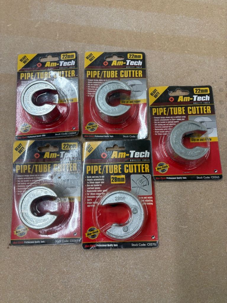 5 x Am-Tech 22mm Heavy Duty Pipe/Tube Cutters - NEW