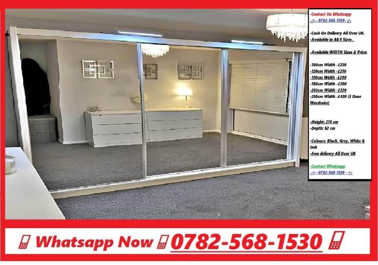 Full Mirror Door Wardrobe - High Quality & Strong Sliding Door Wardrobe