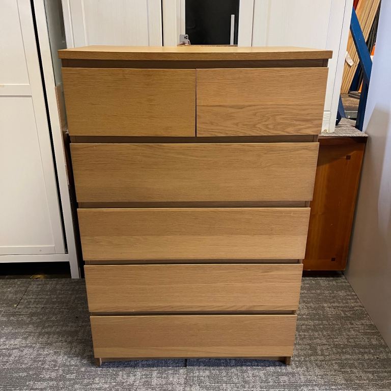 FREE DELIVERY IKEA MALM chest of 6 drawers, oak, in good condition