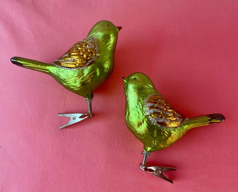 Pair of Vintage Paperchase Y2K Clip on Birds Christmas Tree Decoration Bauble Ornament