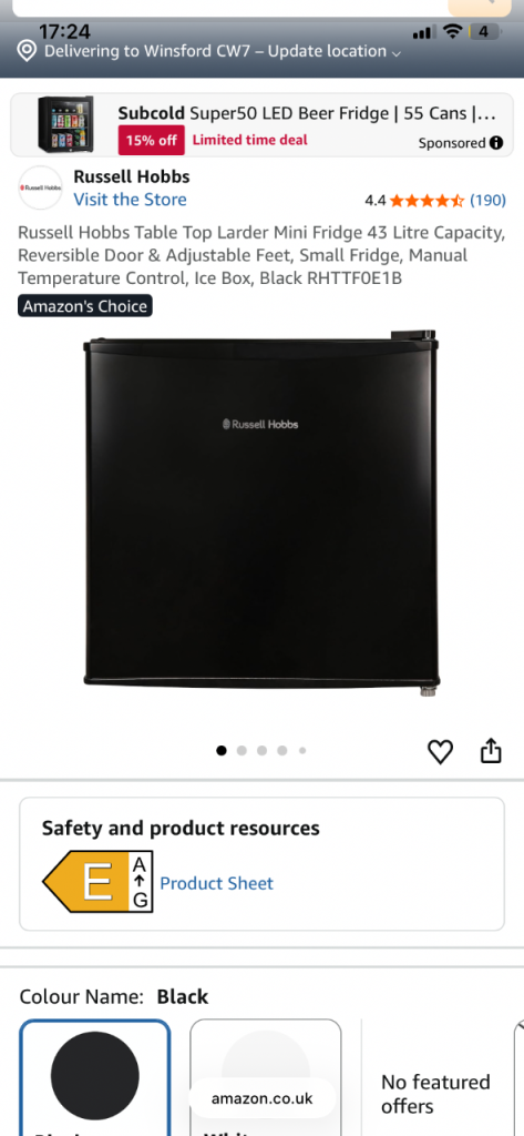 Russell Hobbs black mini fridge 