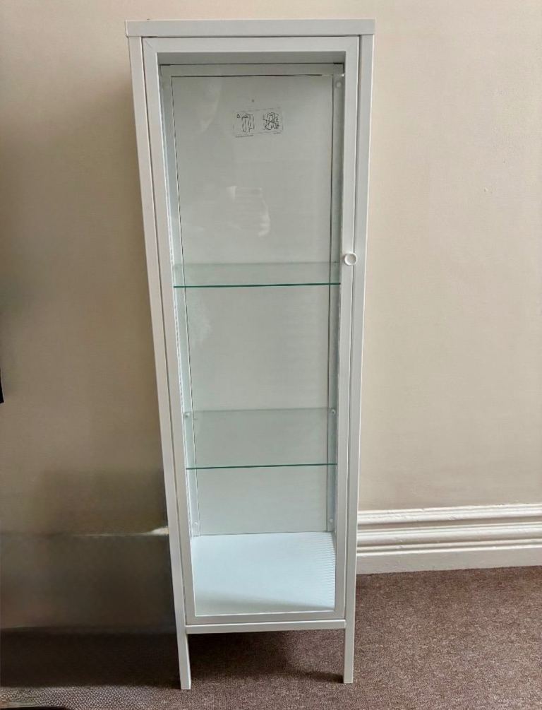 IKEA White Metal & Glass Display Cabinet with Shelves