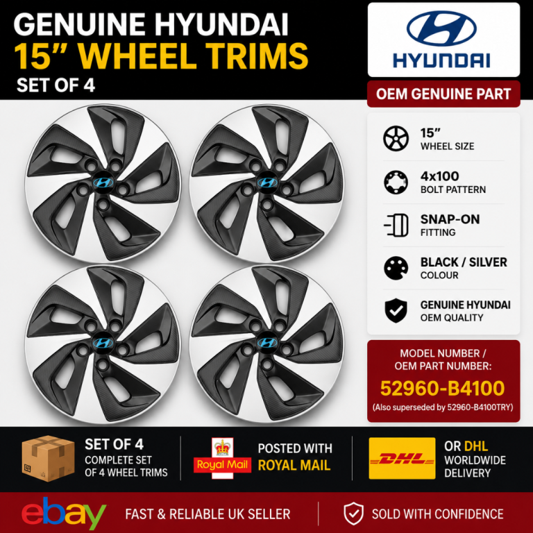 Genuine Hyundai ioniq 15" Wheel Trims - Set of 4, Black/Silver