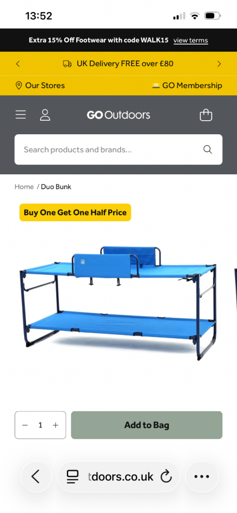 Camping bunk beds