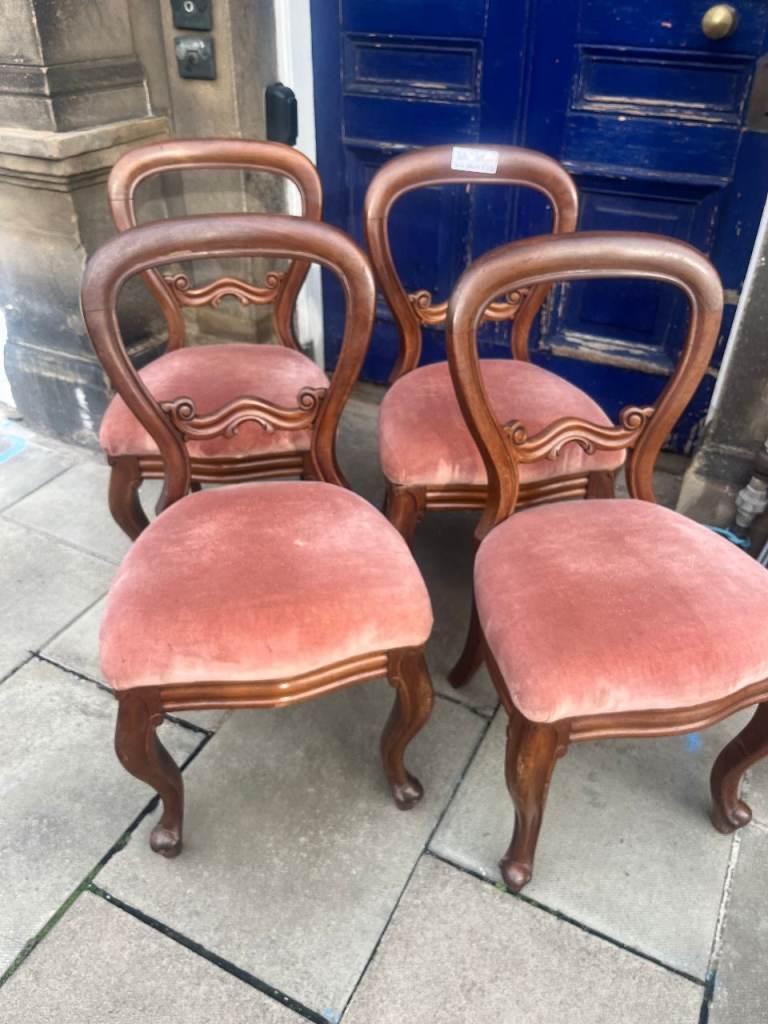 image for Set of 4 , mahogany balloon back chairs , all solid structure . Good condition.