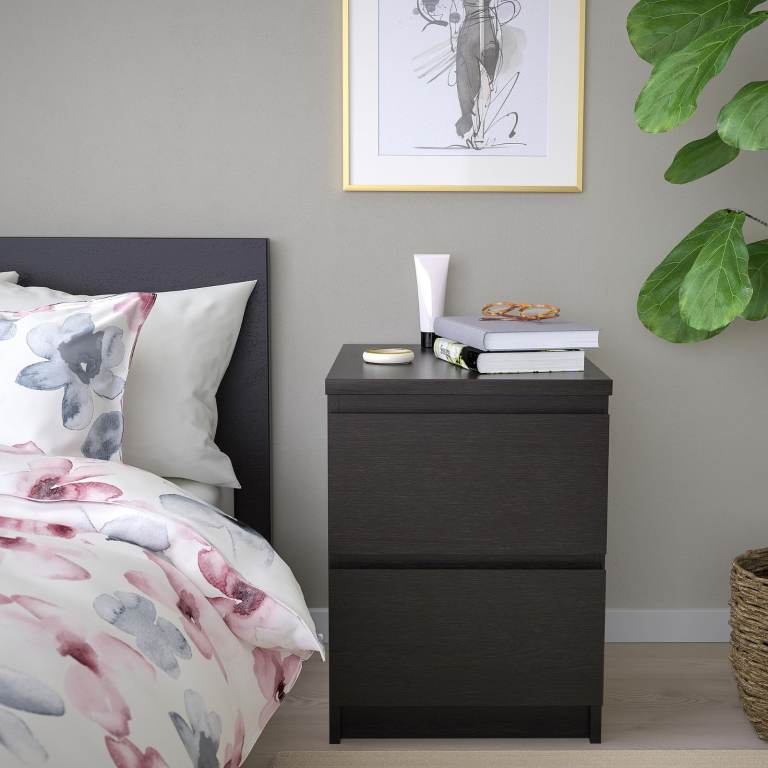 Dark Brown 2-Drawer Bedside Table