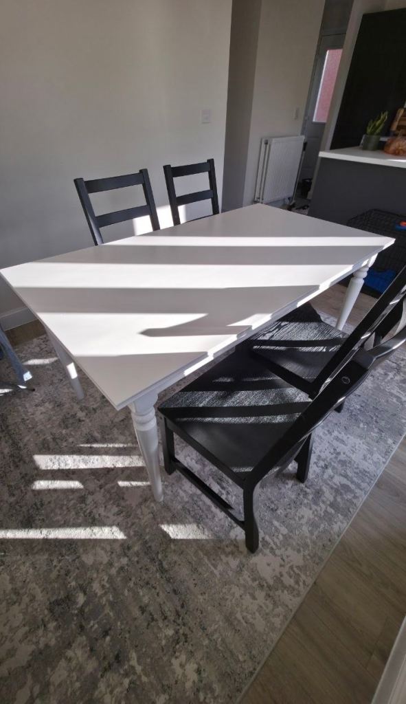 IKEA INGATORP Extendable Dining Table + 4 IKEA NORDVIKEN Black Chairs