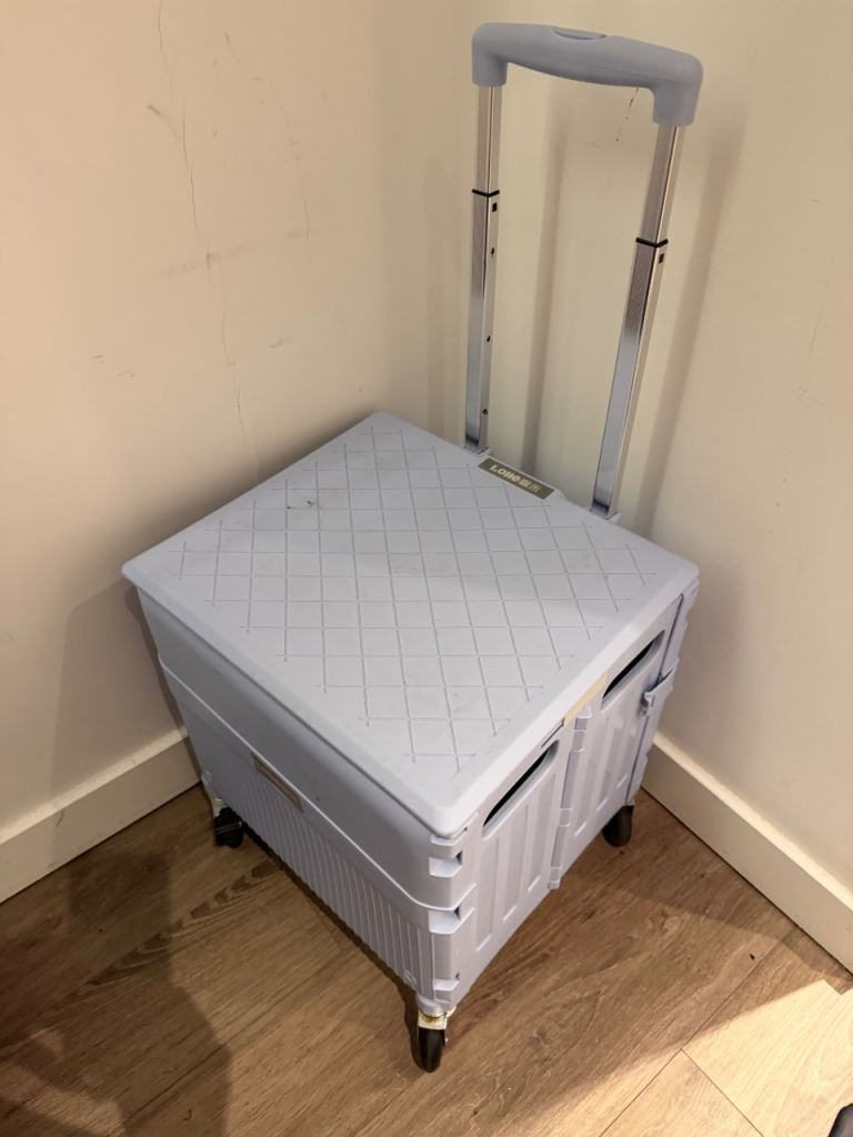 Foldable Wheeled Trolley Crate – Blue, Good Condition