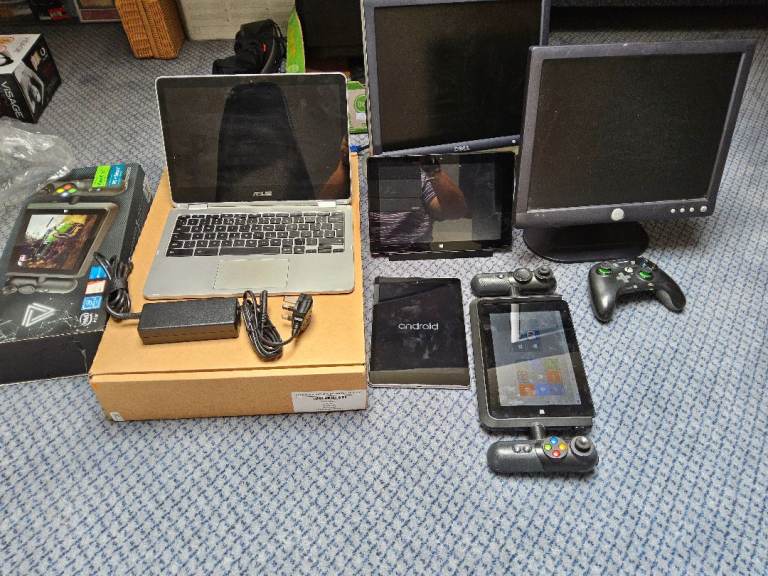 Bundle of Tablets, Laptop, Monitors, and Gaming Controllers