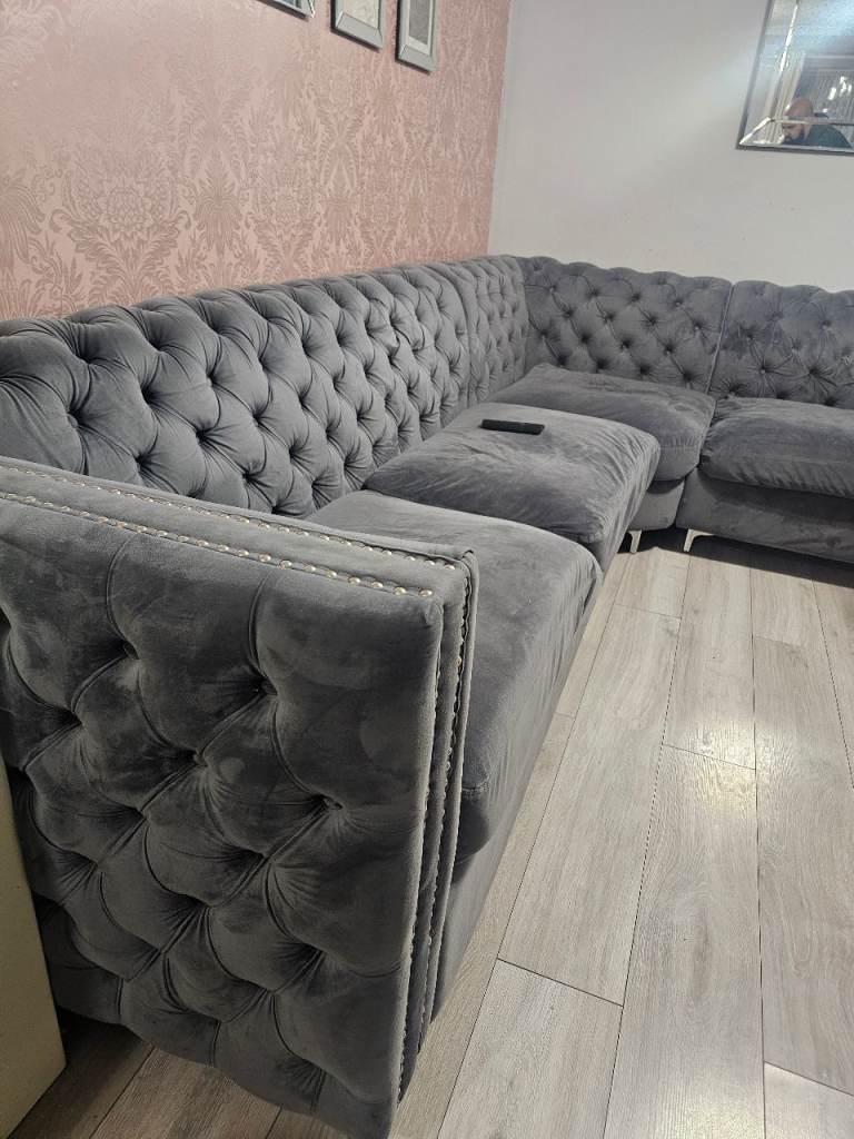 Mistral Grey Velvet Corner Sofa 3m x 3m