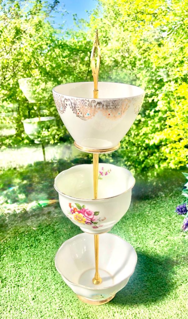 Antique vintage 3 tier cake stand made with bowls Bit wonky looking but quirky