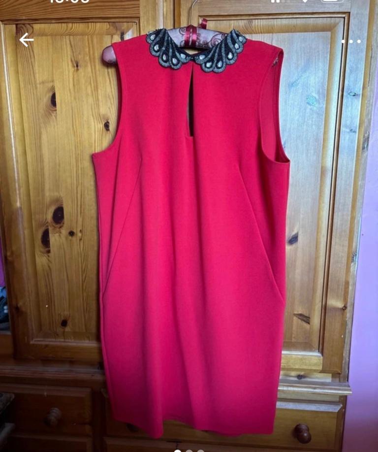 Next Red Sleeveless Dress with Embellished Collar, UK Size 16