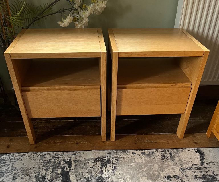 Oak Bedside Tables Matching Pair Scandinavian Style 