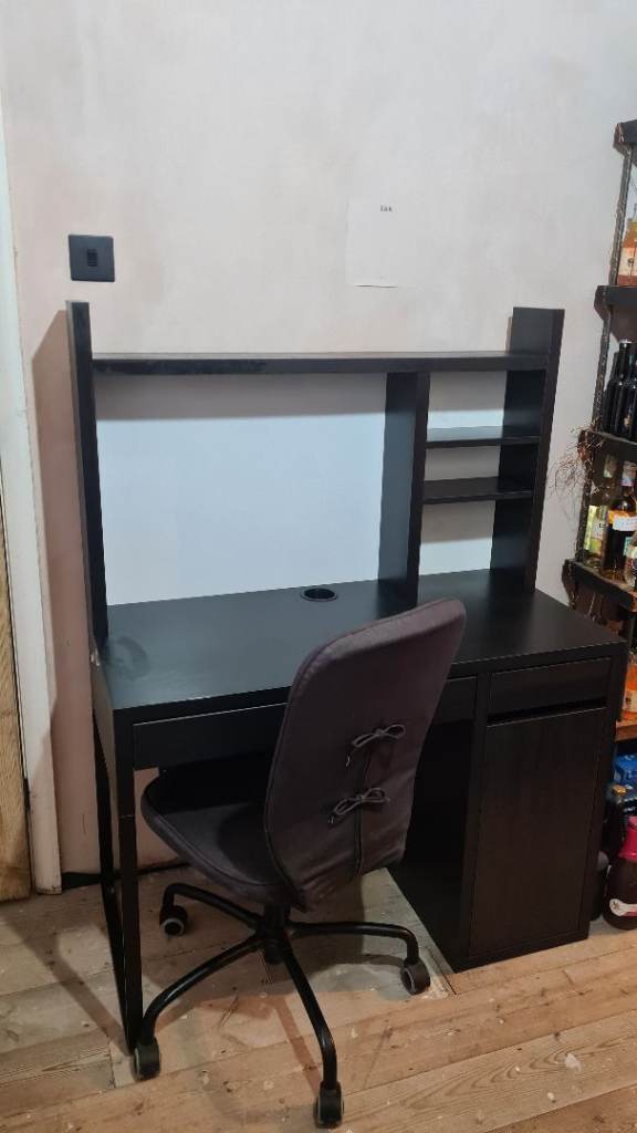 IKEA Micke Computer Desk in black and Chair- Whiteboard - Great Condition