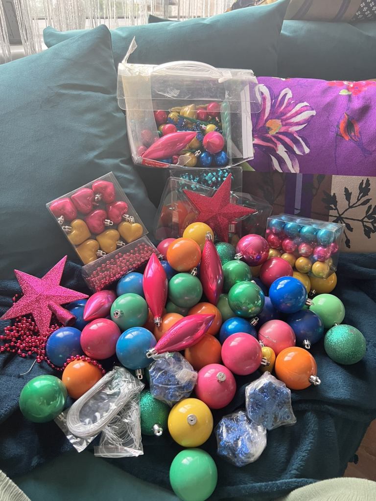 Stunning rainbow lgbtq coloured Christmas baubles and decorations 