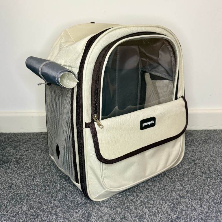 Moorpet Cat Backpack Carrier – Bubble Window, Cream – 90% New