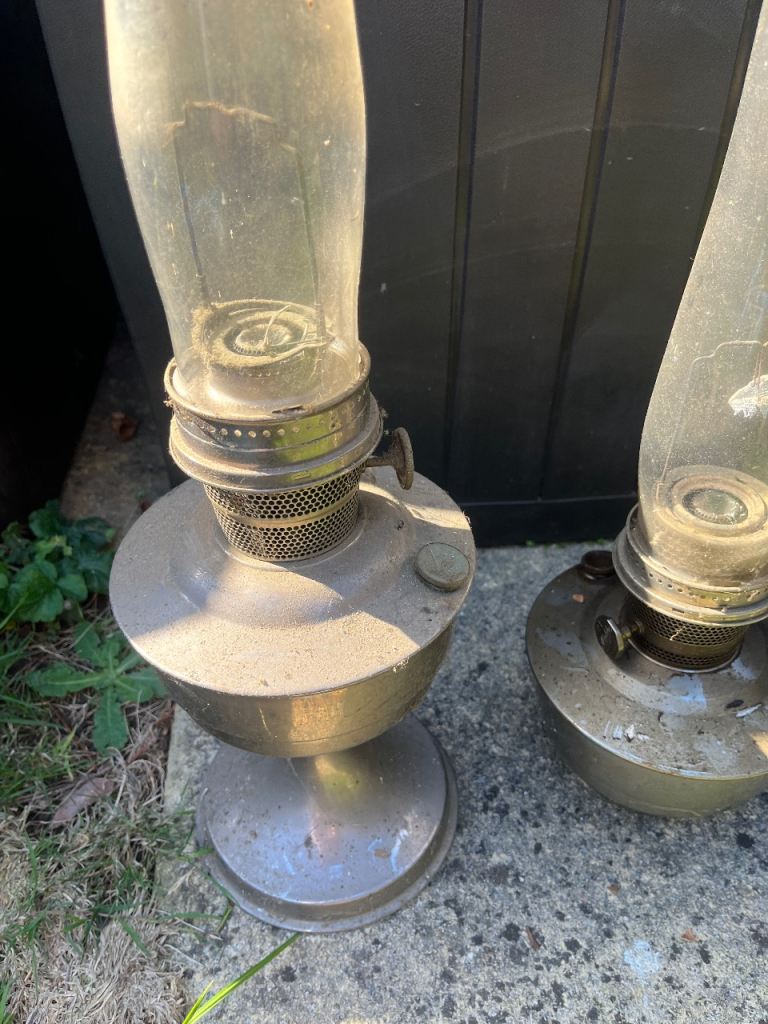 Pair of Vintage Silver Oil Lamps – Fair Condition