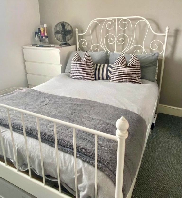 Ikea Leirvik White Metal Shabby Chic French Double Bed Frame Girl Princess Child Teenager