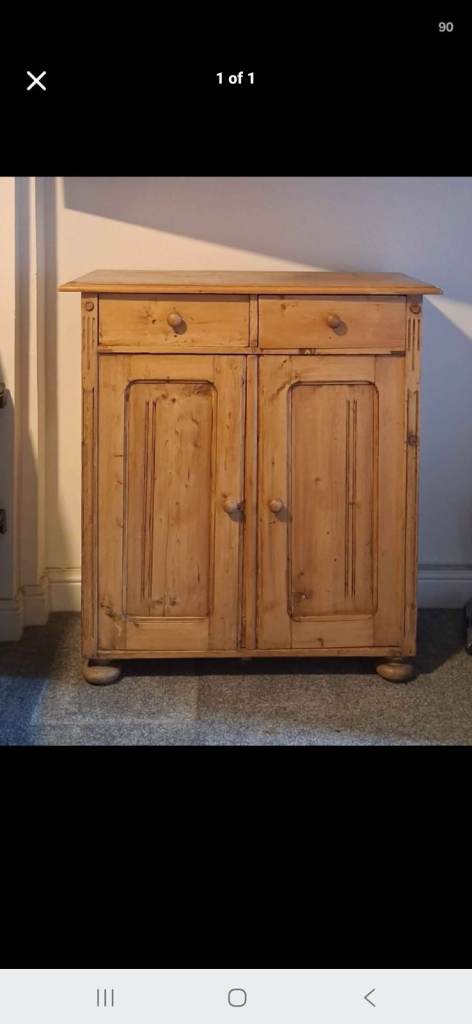 Solid Pine Cabinet with Two Doors and Drawers