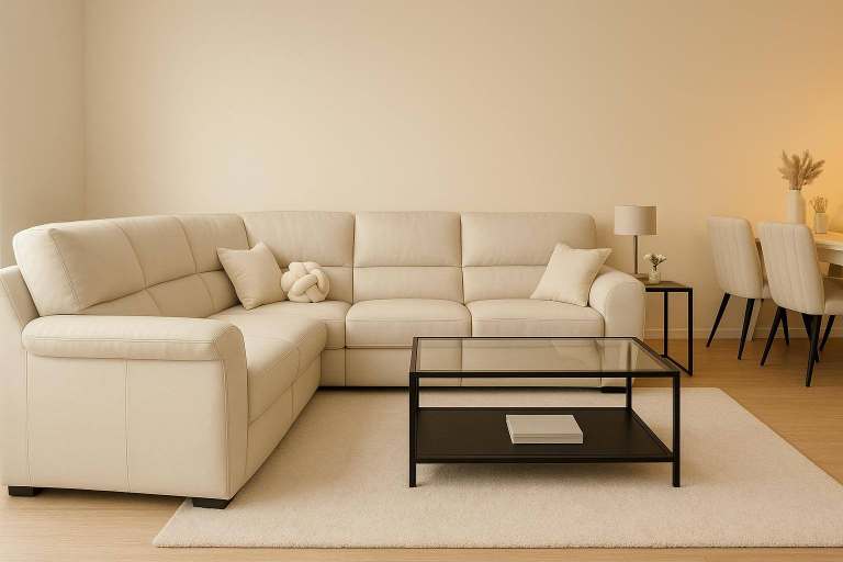 LIKE NEW LUCCA CORNER SOFA IN NATURA 4293 PEARL/SELF STICH