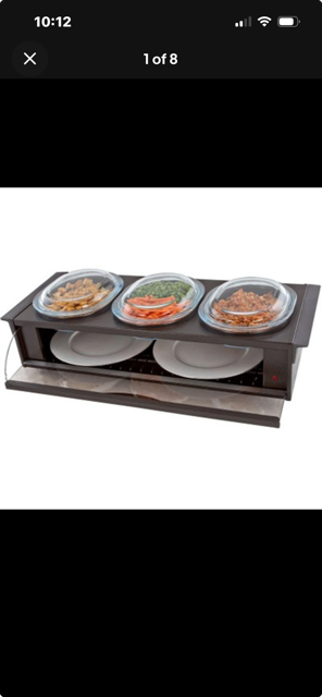 Hostess Pyrex Glass Three-Pot Buffet Server & Plate Warmer 