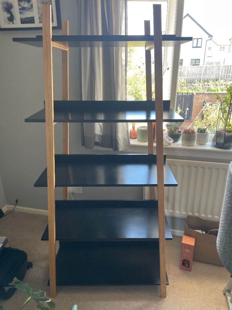 Black and Wood Effect Ladder Shelf Unit
