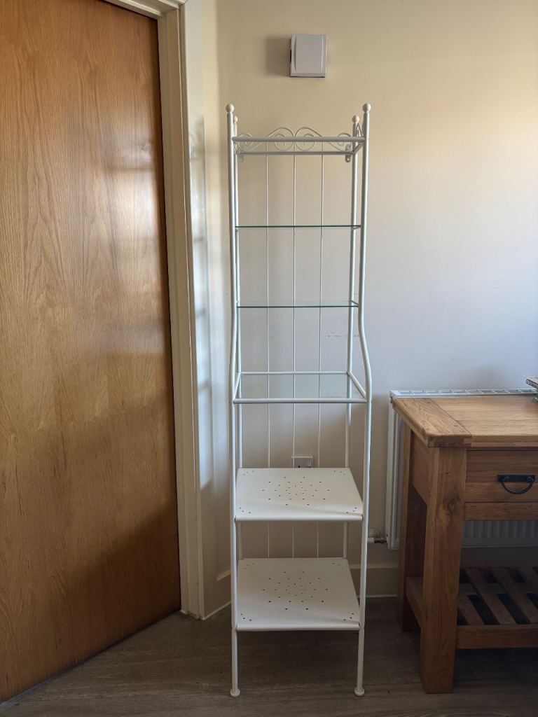 IKEA RÖNNSKÄR white metal shelving unit – glass shelves (Discontinued) 