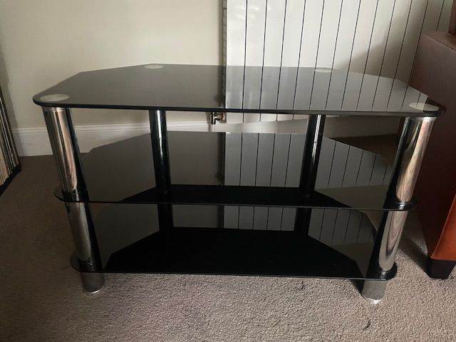 image for Black Glass TV Stand with silver trim