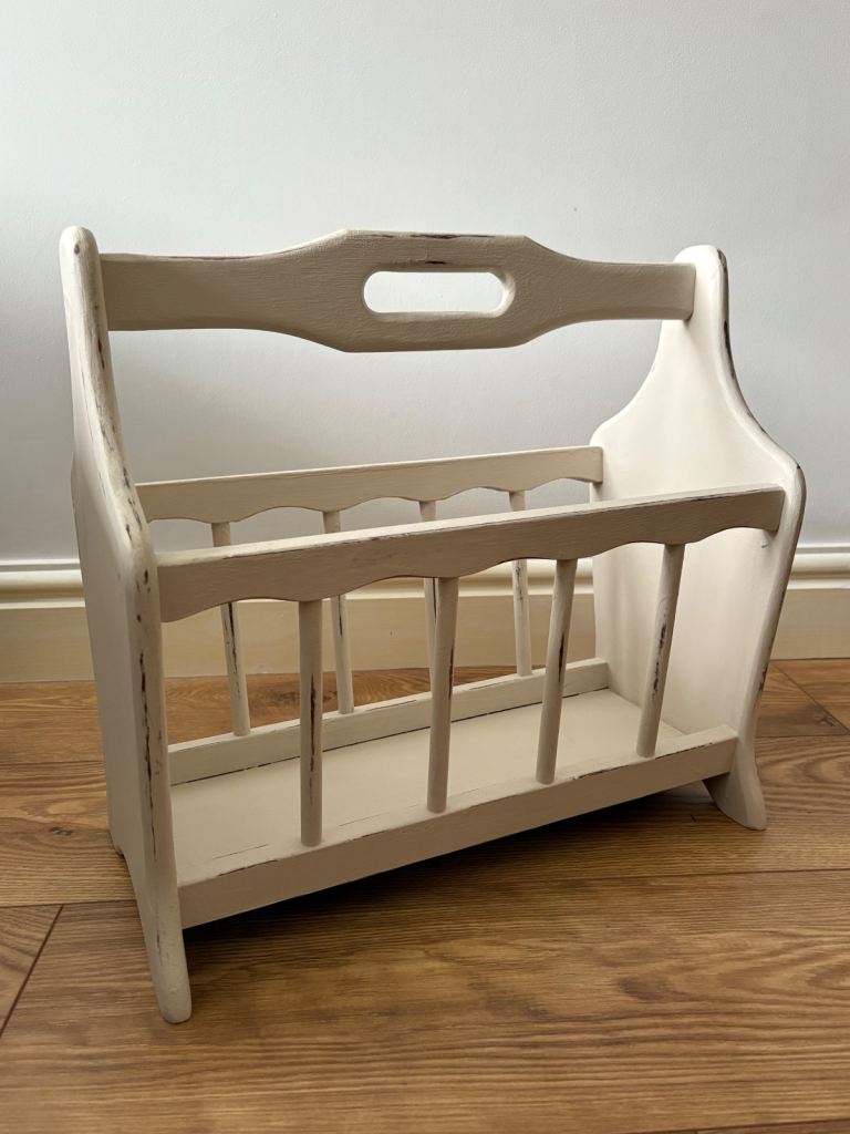 image for Vintage Cream Wooden Magazine Rack