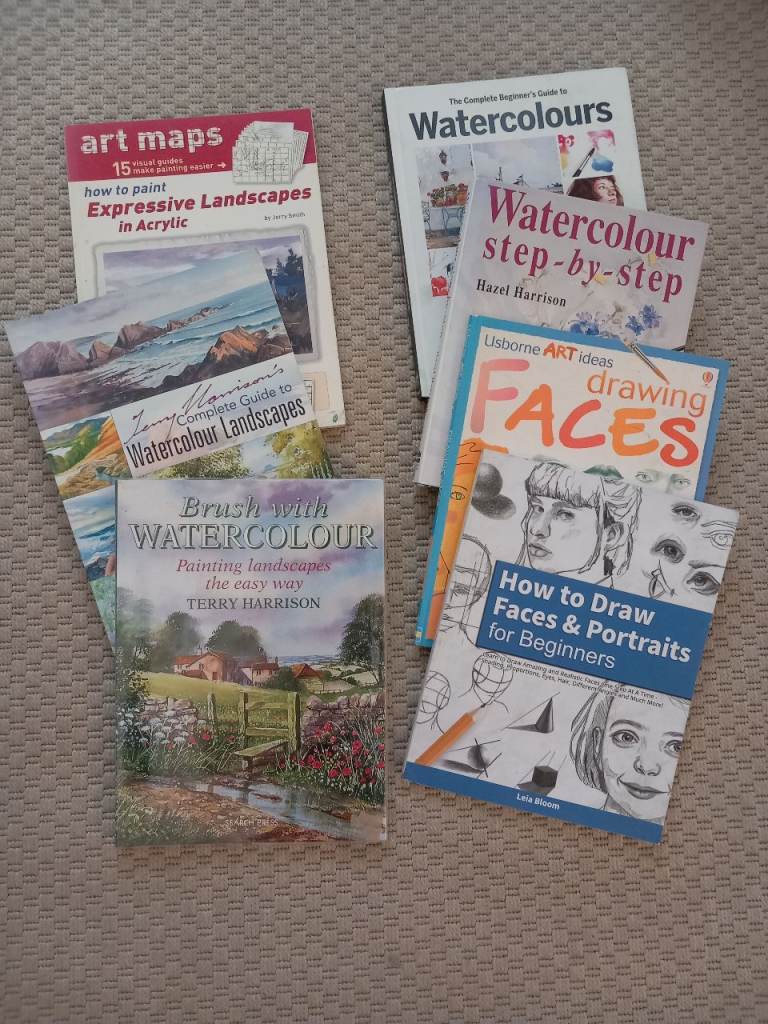 7 art books- watercolour, landscapes, faces