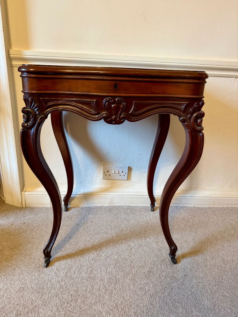 Victorian Carved Mahogany Serpentine Work/Sewing Table