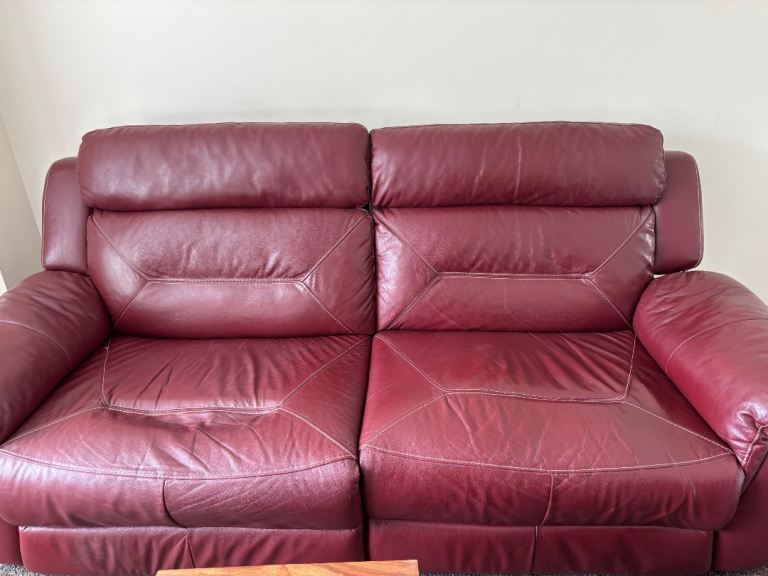 Red Leather 2-Seater Recliner Sofa – Good Condition