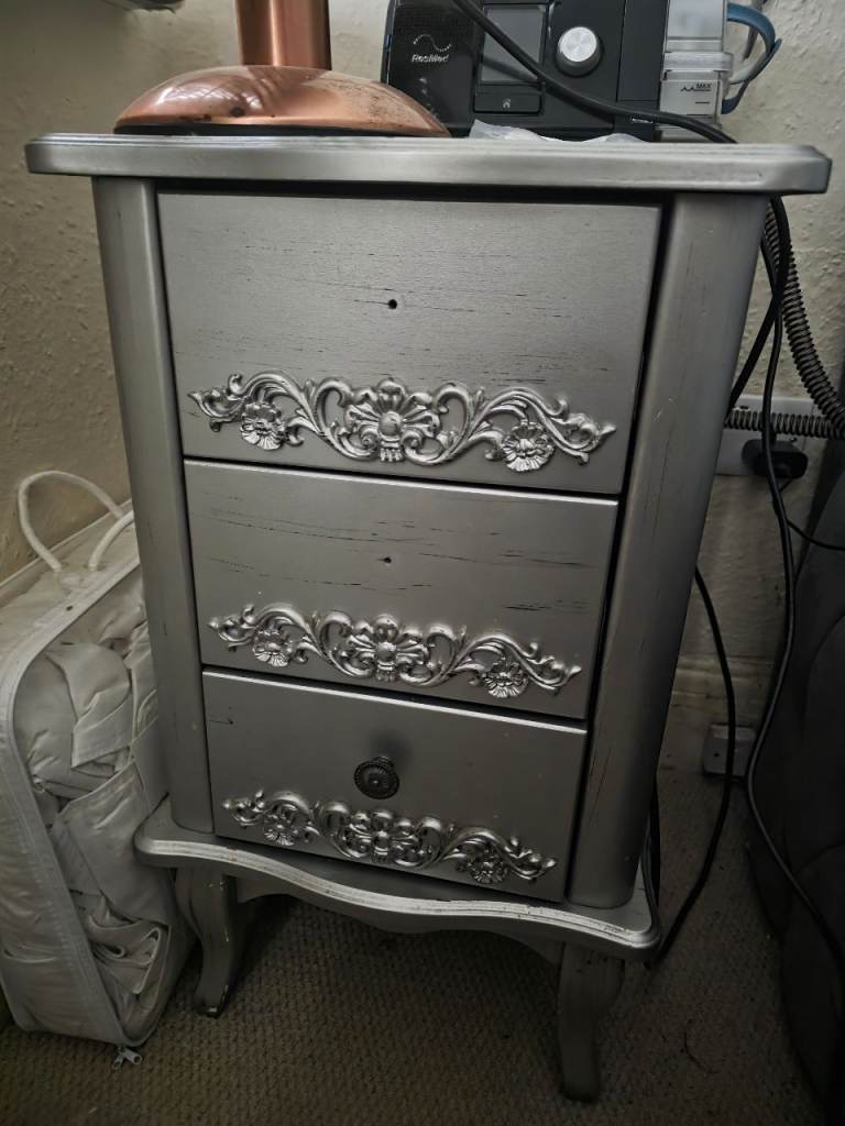 X2 Bedside Cabinet Drawers Silver Grey