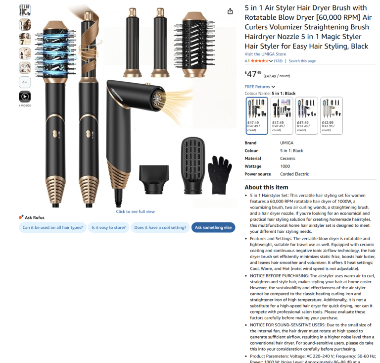 5 in 1 Air Styler Hair Dryer Brush with Rotatable Blow Dryer - Brand new and sealed - half price
