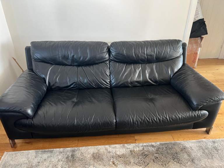 Black Italian Leather Sofa Set