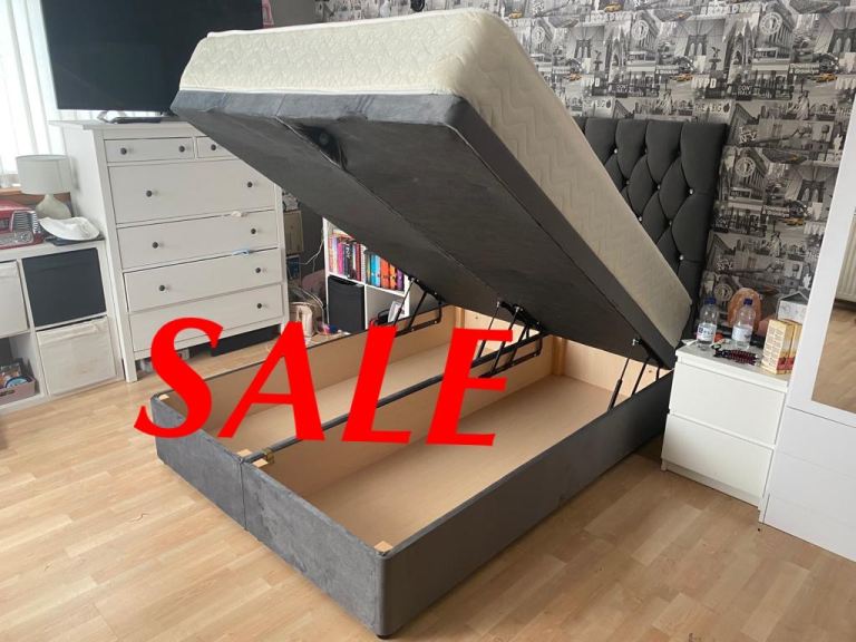 Double and  King size ottoman Gaslift storage Lift up bed divan with headboard mattress sale 