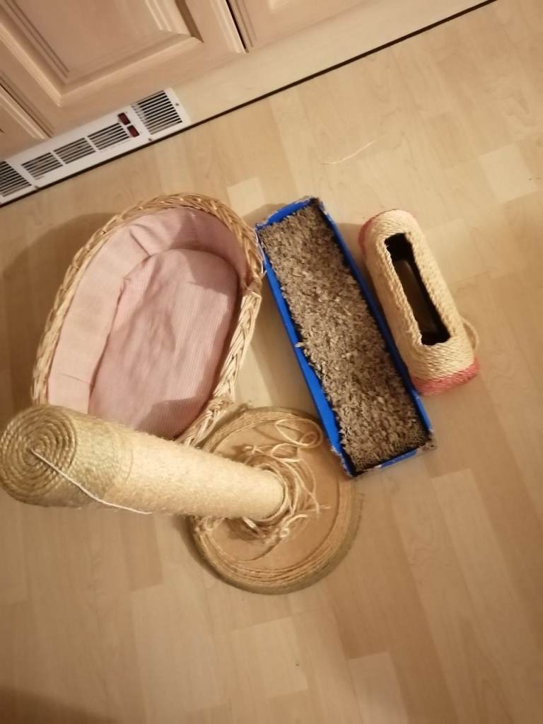 Pet Wicker basket and scratch posts 