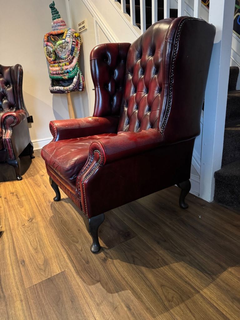 SOLD!!!Chesterfield Queen Anne wingback oxblood armchair 