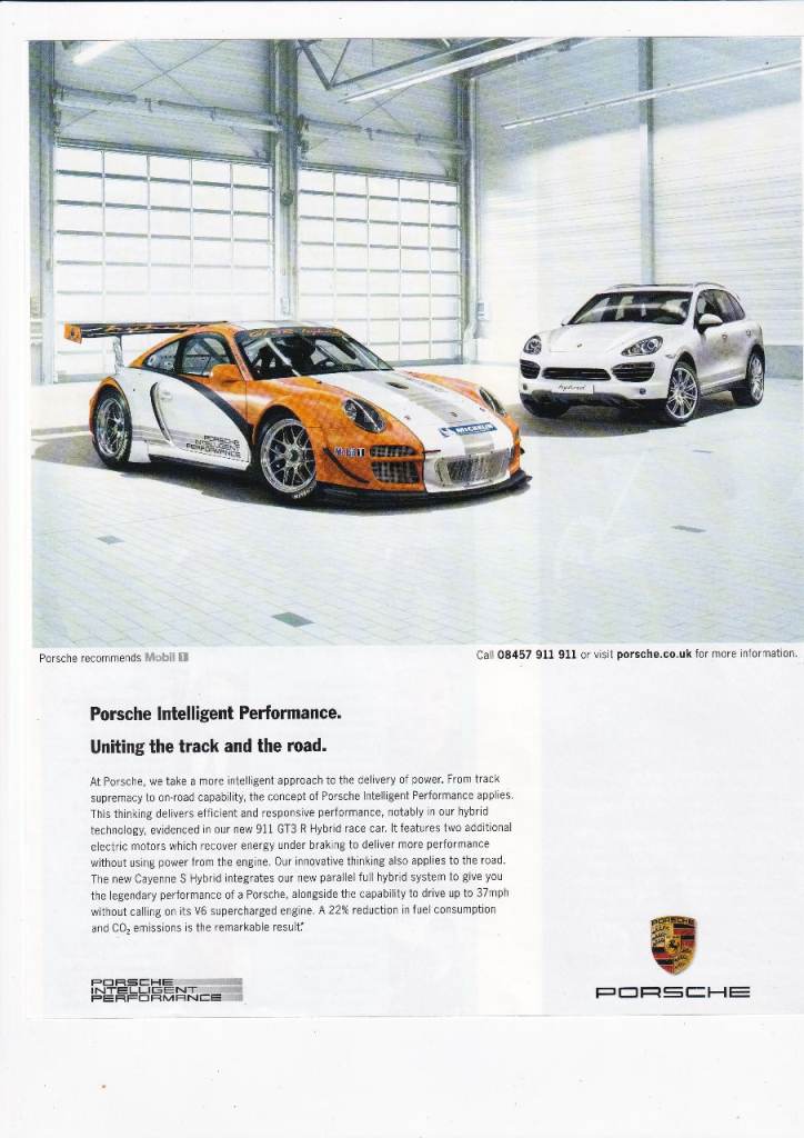 02. A Rare Original Magazine Advertisement of A Porsche 911 GT3 R Hybrid Race Car