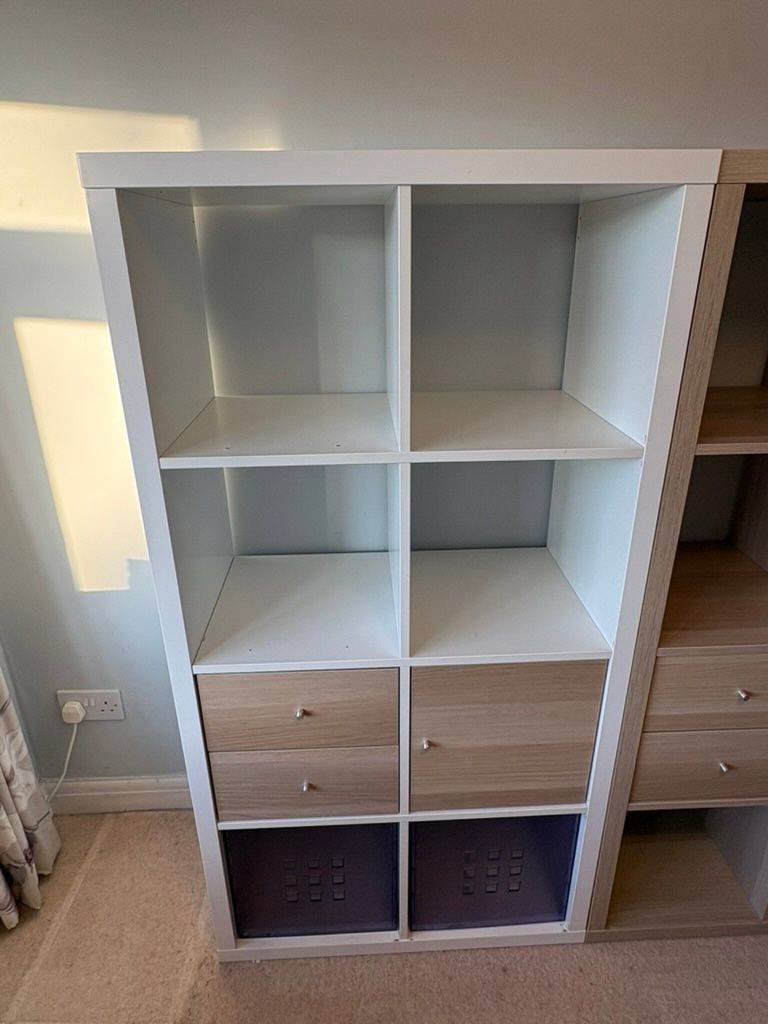 White Cube Storage Unit with Drawers and Bins – Good Condition