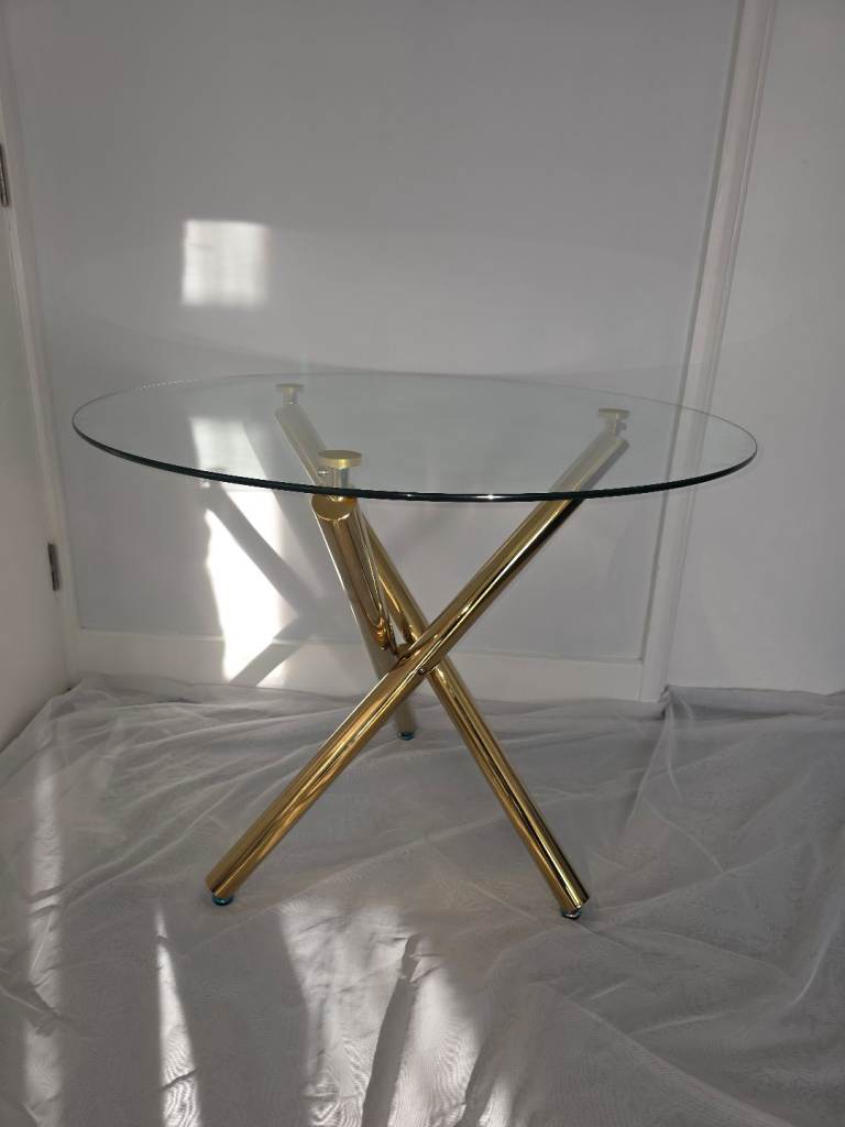 Round Gold Glass Dining Table 
