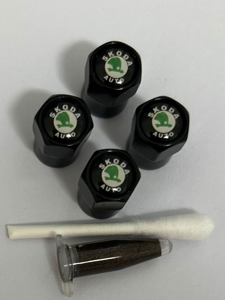 Skoda Metal Tyre Valve Caps with Grease - Brand New