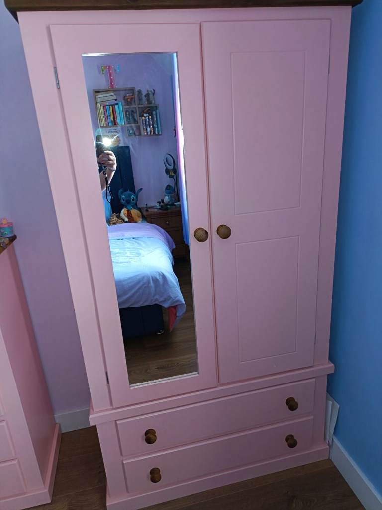 Solid wood double door pink wardrobe