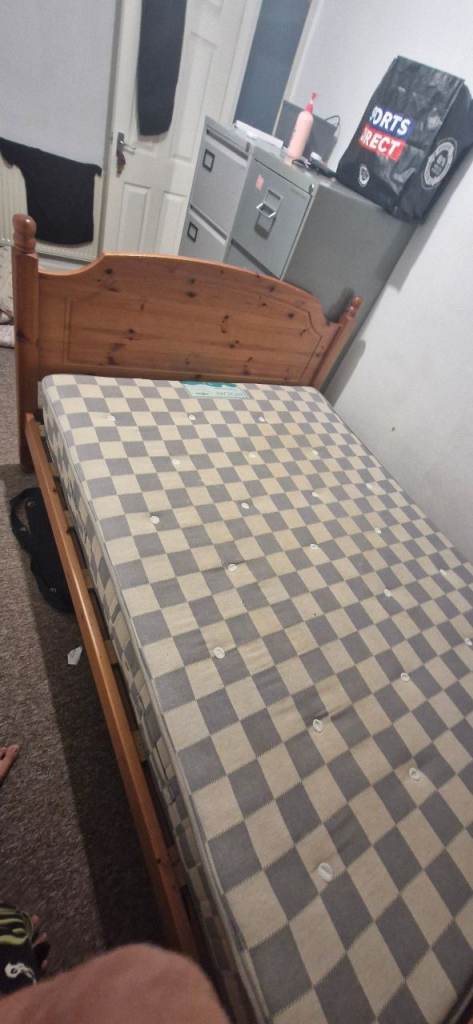 Double Wooden bed frame with mattress