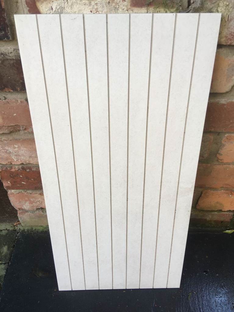 Cream Grooved Glazed Porcelain Wall and Floor Tiles 600 x 300mm - 10mm Thick - 1.6sqm (5.4m linear)